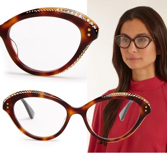 GUCCI GLASSES GG02150 CRYSTAL EMBELLISHED CAT EYE TORTOISESHELL BEE DETAIL - Picture 1 of 14